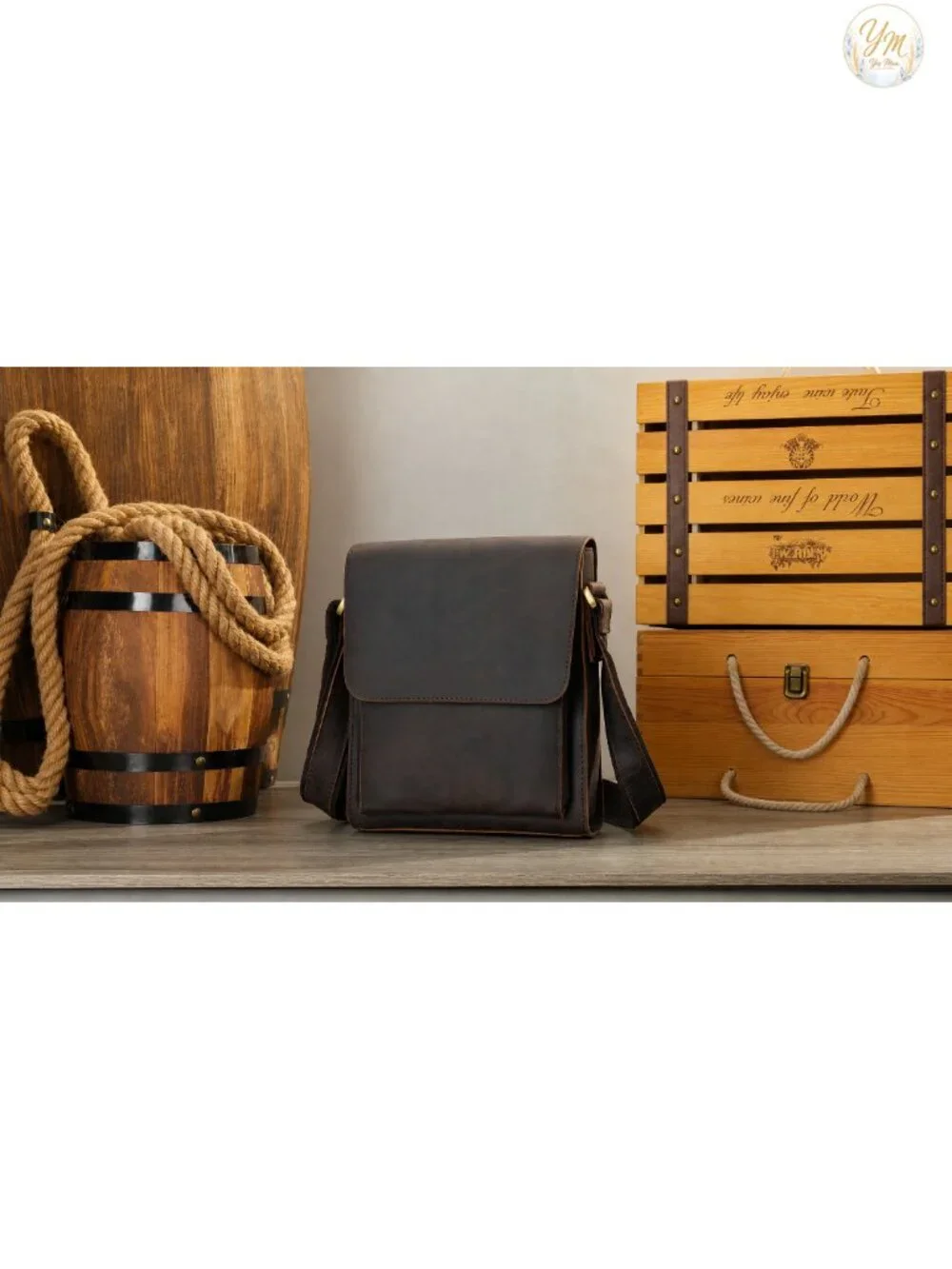 Men's Genuine Cowhide Leather Messenger Bag Crossbody iPad Shoulder Bag